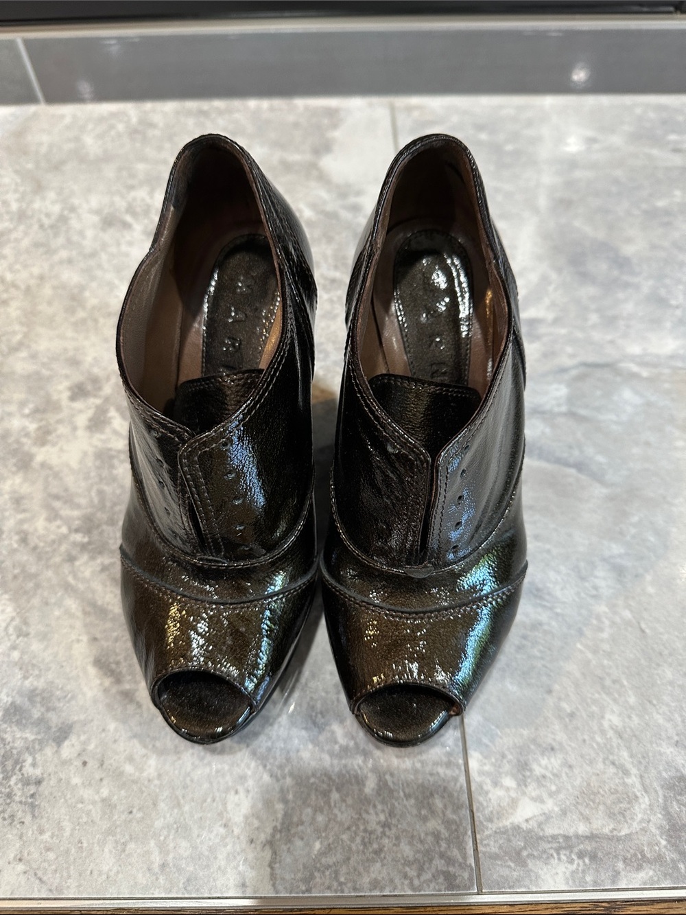 MARNI Patent Leather Peep-Toe Women's Dress Booties - chocolate